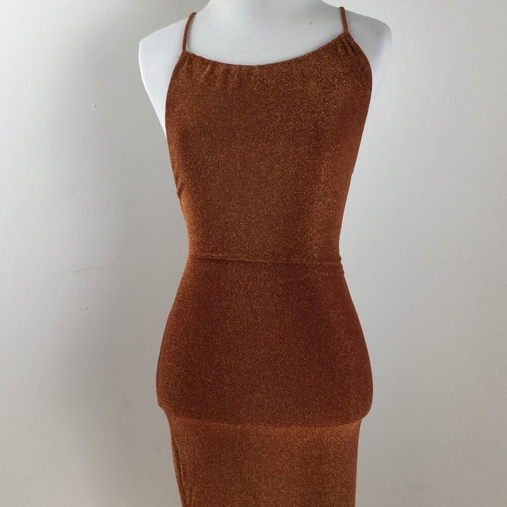 NEW Revolve Misha Metallic Copper Maxi Cocktail Dress 0 - Picture 4 of 8